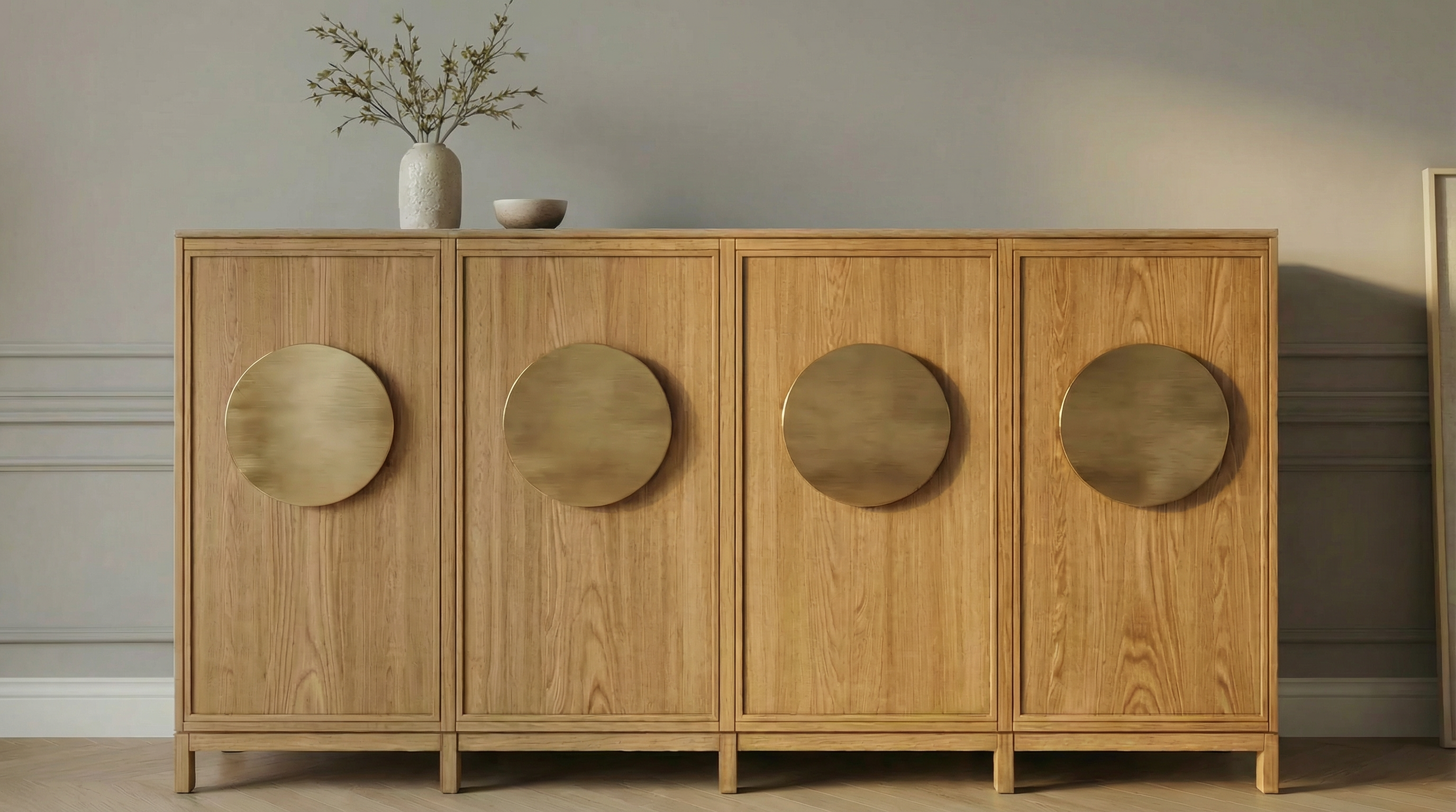 Oak sideboard by Chris Cimer presented in a residential setting